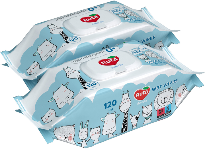 Вологі серветки Ruta Selecta Kids з клапаном 2 пачки по 120 шт (4820202895343) - зображення 1