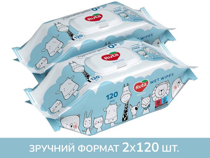 Вологі серветки Ruta Selecta Kids з клапаном 2 пачки по 120 шт (4820202895343) - зображення 2