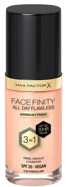 Baza pod makijaż Max Factor Facefinity All Day Flawless 3 in 1 Foundation C 30 Porcelain w płynie 30 ml (3616303999384) - obraz 1