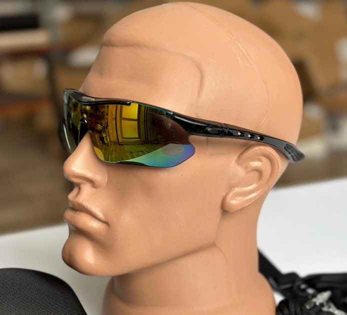 Тактические очки - маска Tactic защитные очки со сменными линзами с боксом Черный (Oakley) - изображение 2