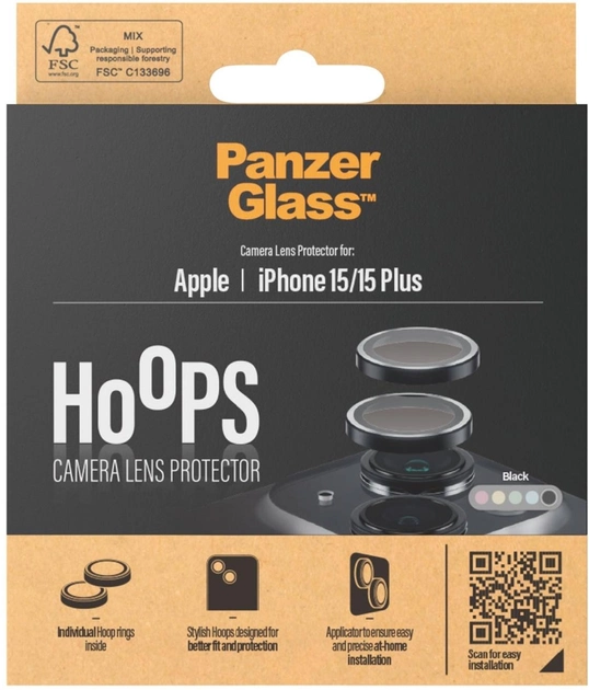 Захисне скло PanzerGlass Hoops Camera Lens Protector для Apple iPhone 15 / 15 Plus Black (5711724011382) - зображення 2