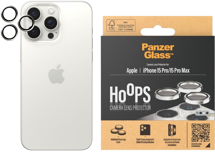 Захисне скло PanzerGlass Hoops Camera Lens Protector для Apple iPhone 15 Pro / 15 Pro Max White Metal (5711724011948) - зображення 1