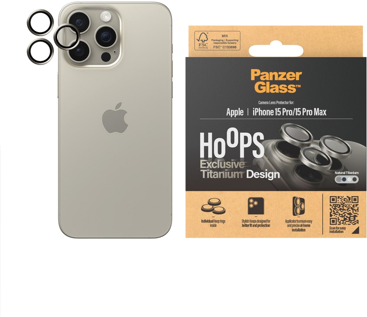 Захисне скло PanzerGlass Hoops Camera Lens Protector для Apple iPhone 15 Pro / 15 Pro Max Natural Titanium (5711724011986) - зображення 1