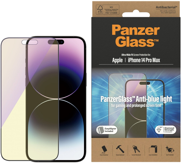 Szkło hartowane PanzerGlass Anti-blue light Screen Protector do Apple iPhone 14 Pro Max Ultra-Wide Fit (5711724027826) - obraz 2