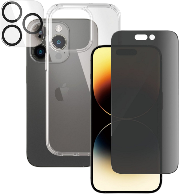 Zestaw PanzerGlass Privacy 3-in-1 Pack do Apple iPhone 14 Pro etui + szkło hartowane + szkło do obiektywów (B0402+P2784) - obraz 1