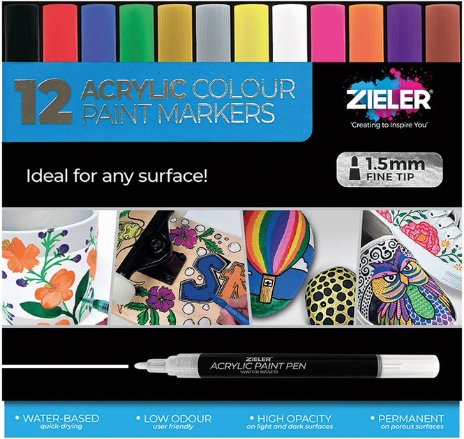 Zestaw markerów akwarelowych Zieler Acrylic Paint Marker Pens 12 szt (0604565287519) - obraz 1