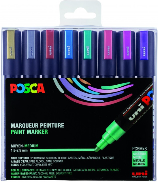 Набір маркерів Posca PC 5M Medium Tip Metallic Colors 8 шт (3296280021737) - зображення 1