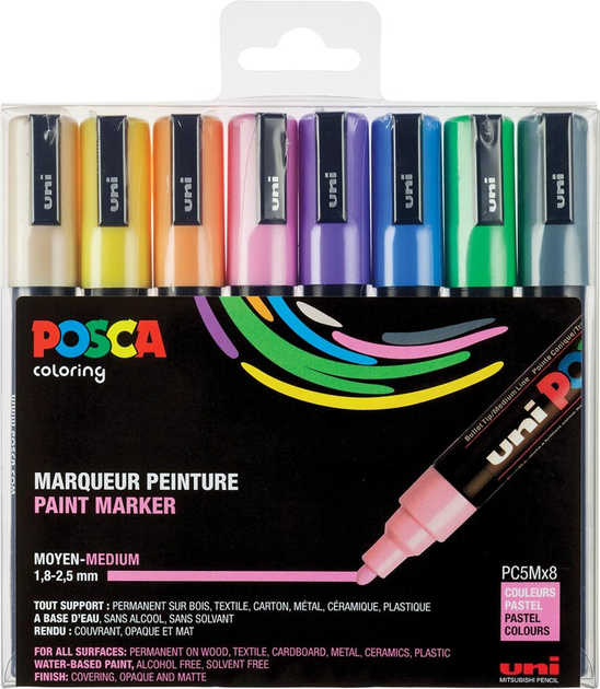 Набір маркерів Posca PC 5M Medium Tip Pastel Colors 8 шт (3296280033464) - зображення 1