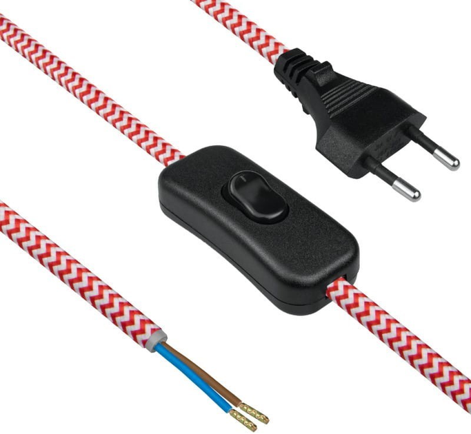 Електричний кабель з вимикачем в оплітці DPM 2.5 м червоно-білий (DIC0725) - зображення 1