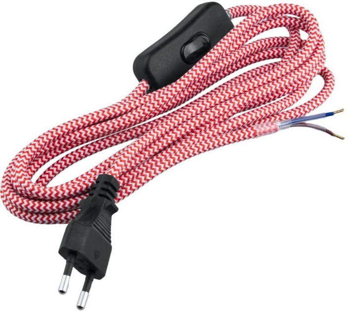 Przewód elektryczny z włącznikiem w oplocie DPM 2.5 m czerwono-biały (DIC0725) - obraz 2