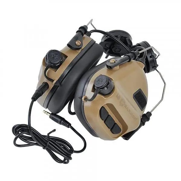Активні навушники для стрільби з гарнітурою та кріпленням на шолом Earmor M31H (койот) - зображення 1