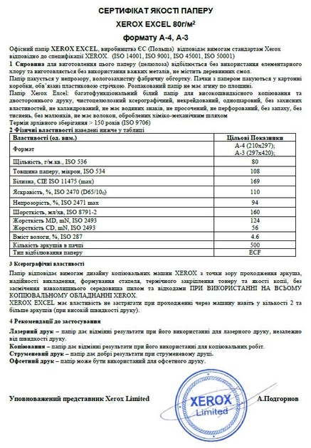 Бумага офисная Xerox EXCEL А класс А4 80 г/м2 500 листов – фото