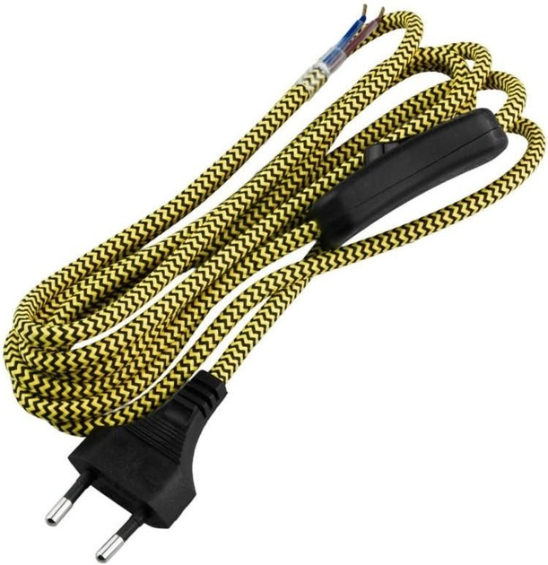 Przewód elektryczny z włącznikiem w oplocie DPM 2.5 m żółto-czarny (DIC0925) - obraz 2