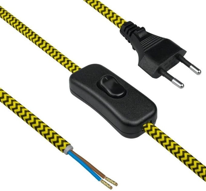 Przewód elektryczny z włącznikiem w oplocie DPM 2.5 m żółto-czarny (DIC0925) - obraz 1