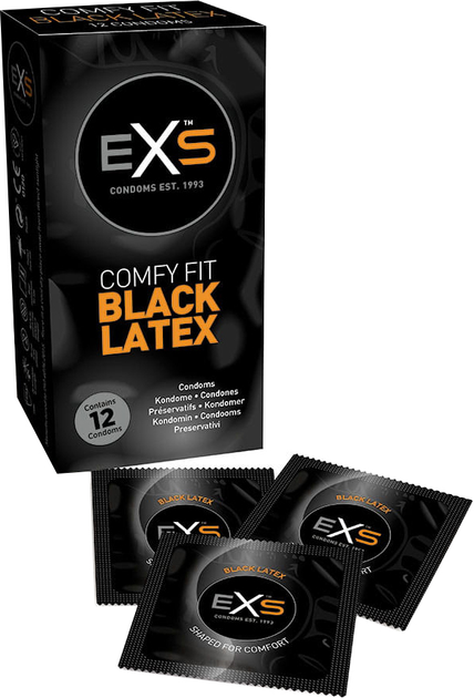 Презервативи EXS Comfy Fit Black Latex Condoms з чорного латексу 12 шт (5027701000264) - зображення 1