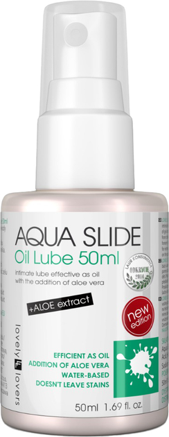 Масло інтимне Lovely Lovers Aqua Slide Oil Lube на водній основі з додаванням алое вера 50 мл (5901687650166) - зображення 1
