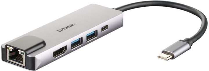 Hub USB D-Link DUB-M520 5-in-1 USB-C to 2 x USB 3.0 Type-A, HDMI, Ethernet, Thunderbolt 3 Silver (DUB-M520) - obraz 1
