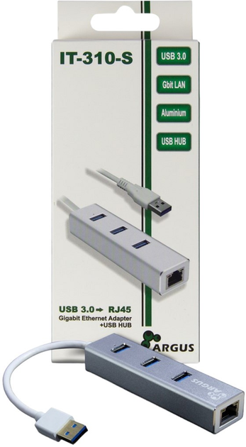 USB-хаб Inter-Tech Argus USB 3.0 Type-A на 3 x USB 3.2 Gen1 Type-A, RJ-45 Silver (88885471) - зображення 2