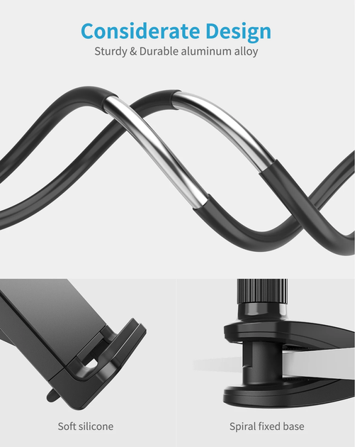 Гнучкий тримач для телефону, планшета з прищіпкою VHG Datura IS 100 см Flexible Mobile Tablet Holder Black - Фото 4 Гнучкий тримач для телефону, планшета з прищіпкою VHG Datura IS 100 см Flexible Mobile Tablet Holder Black - изображение 4