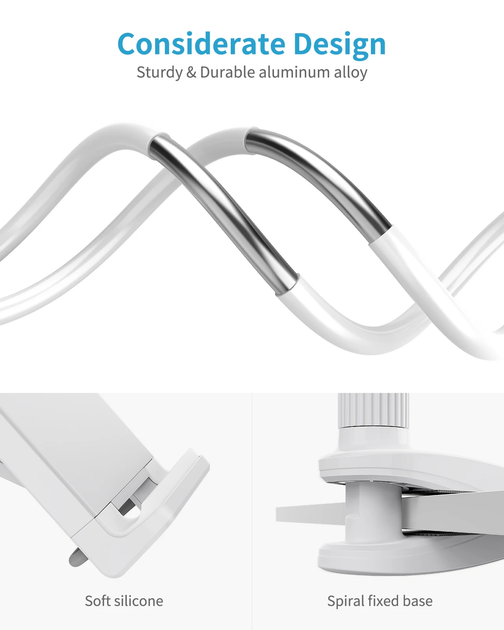 Гнучкий тримач для телефону, планшета з прищіпкою VHG Datura IS 100 см Flexible Mobile Tablet Holder White - изображение 4