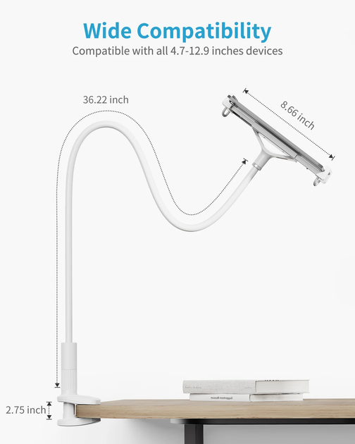 Гнучкий тримач для телефону, планшета з прищіпкою VHG Datura IS 100 см Flexible Mobile Tablet Holder White - изображение 6