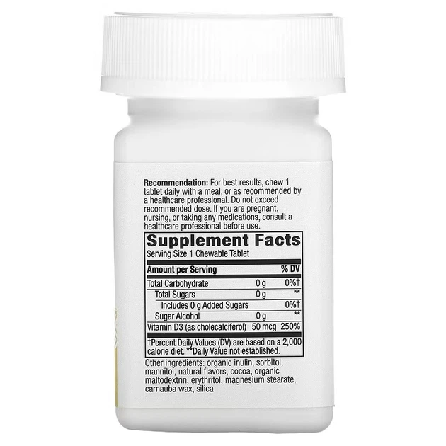 Вітамін D3 Nature's Way Vitamin D3, Extra Strength, Chocolate, 50 mcg (2,000 IU), 90 Sugar-Free Tablets - зображення 2