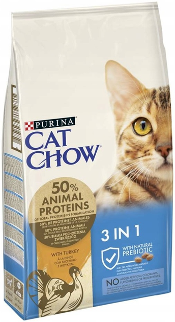 Sucha karma dla kotów PURINA Cat Chow 3w1 z indykiem 15kg (12212336) - obraz 2