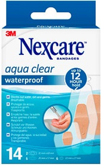 Zestaw Nexcare Aqua Clear plastry 2.2 cm x 2.7 cm 6 szt + plastry 2.6 cm x 5.7 cm 6 szt + plastry 3.1 x 6.3 cm 2 szt (4054596758704) - obraz 1