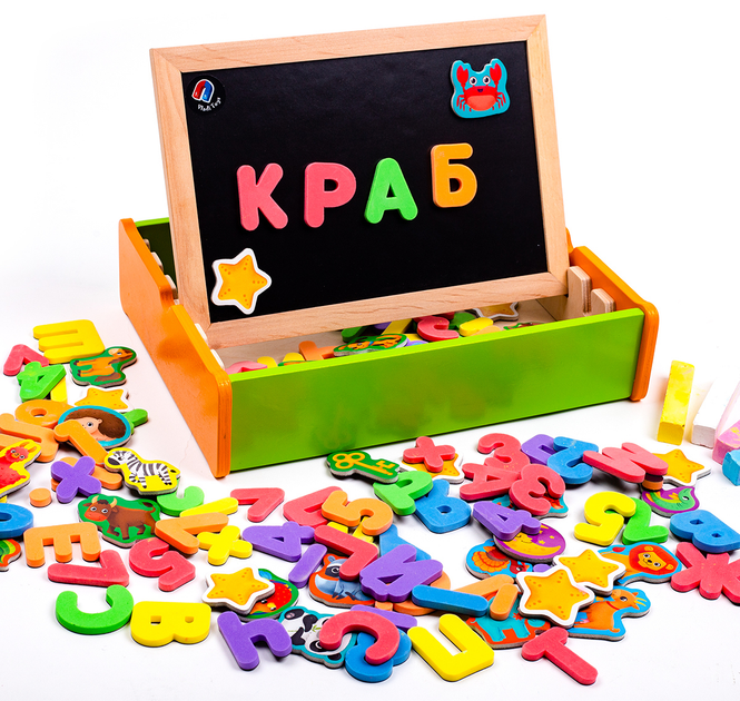Магнитный набор 2 в 1 Vladi Toys Алфавит и математика в деревянной коробке VT5411-17 - изображение 2
