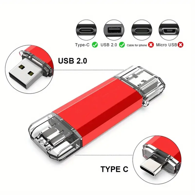 Флешка usb RED 64 gb + type C червона - изображение 2