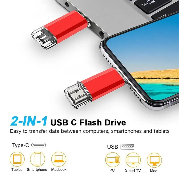 Флешка usb RED 64 gb + type C червона - изображение 4