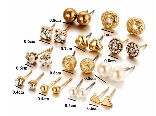 Бижутерные серьги 2048 набор 12 пар золотые гвоздики Fashion Jewelry gold - Фото 3 Бижутерные серьги 2048 набор 12 пар золотые гвоздики Fashion Jewelry gold - изображение 3