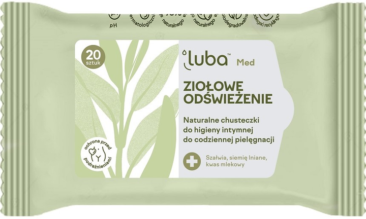 Chusteczki do higieny intymnej Luba Med Ziołowe Odświeżenie naturalne 20 sztuk (5903968221072) - obraz 1