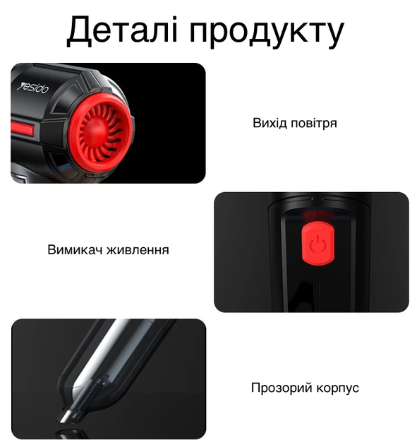 Автомобильный пылесос для машины 4500 Па мини автопылесос аккумуляторный ручной в машину 2000 мАч Yesido VC03 - изображение 9