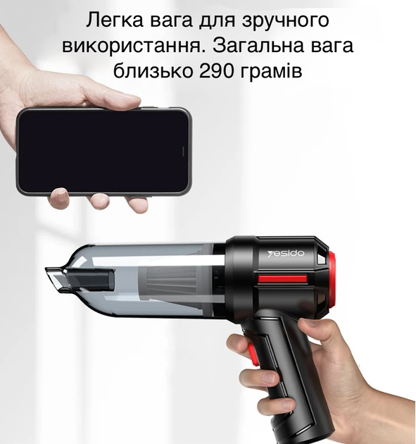 Автомобильный пылесос для машины 4500 Па мини автопылесос аккумуляторный ручной в машину 2000 мАч Yesido VC03 - изображение 10