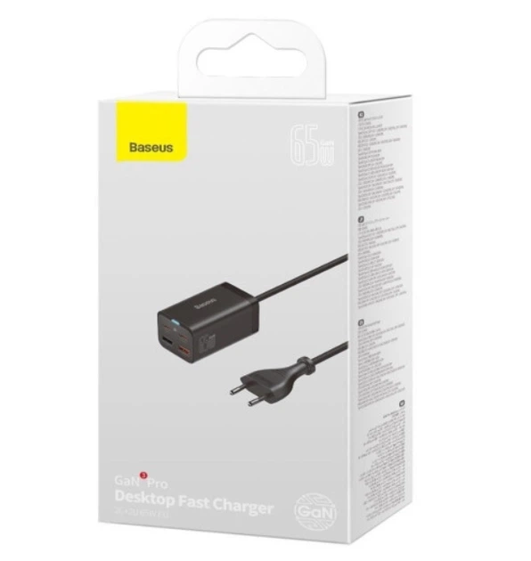 МЗП Baseus GaN3 Pro Desktop Fast Charger 2C + 2U 65W EU Black - зображення 2