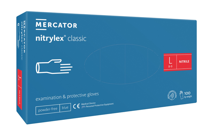Рукавички нітрилові Mercator Medical Nitrylex Classic L Сині 100 шт (00-00000109) - зображення 1