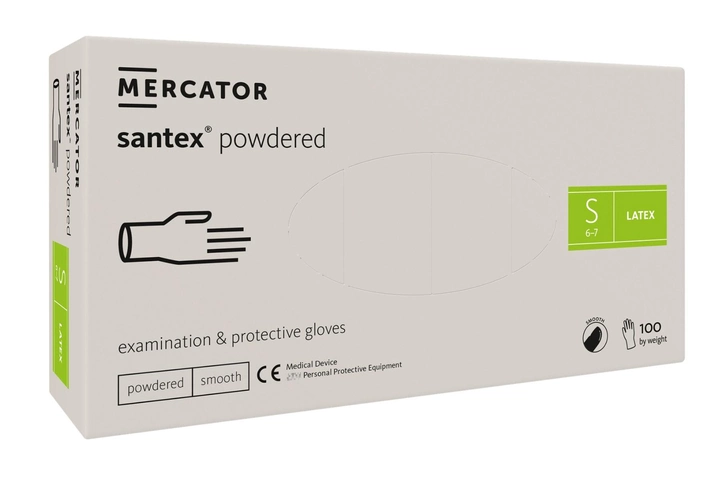 Рукавички латексні Mercator Medical Santex Powdered S Кремові 100 шт (00-00000009) - зображення 1