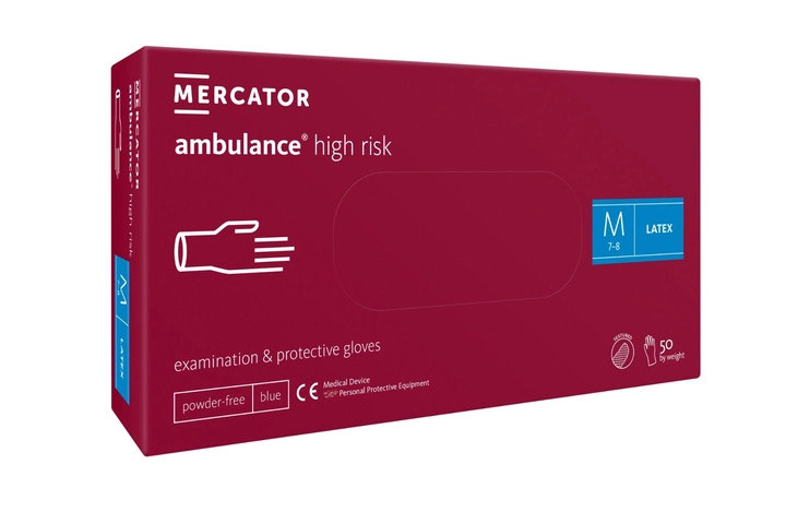 Рукавички латексні Mercator Medical Ambulance High Risk підвищеної міцності M Сині 50 шт (00-00000017) - изображение 1
