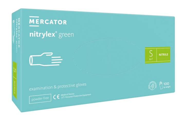 Рукавички нітрилові Mercator Medical Nitrylex Green S М'ятні 100 шт (00-00000111) - зображення 1