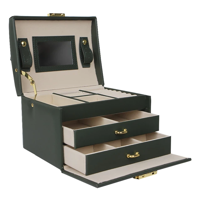 Шкатулка Casegrace SP-01111 Green 17*12*12,5 см для украшений и ювелирных изделий трехуровневая с зеркалом - Фото 3 Шкатулка Casegrace SP-01111 Green 17*12*12,5 см для украшений и ювелирных изделий трехуровневая с зеркалом - изображение 3