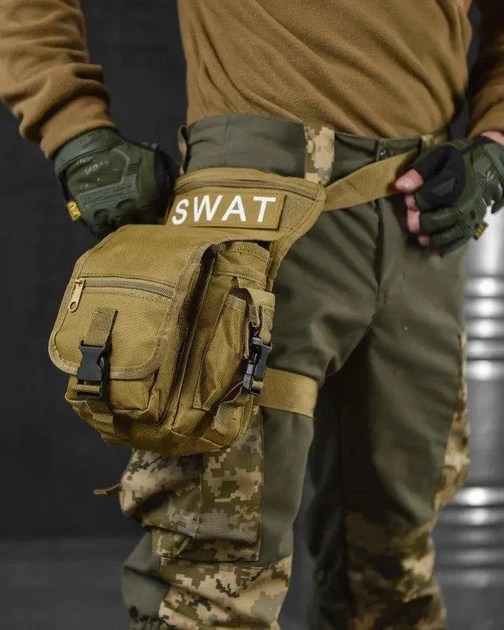 Тактическая поясная сумка на ногу SWAT Cordura 1000D койот (85577) - изображение 1