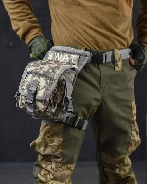 Тактическая поясная сумка на ногу SWAT Cordura 1000D серый пиксель (13992) - изображение 1