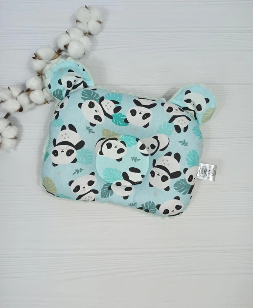 Набор для новорожденного: пеленка, подушка и игрушки a.l.babybox Панды в листьях Мятный - изображение 2