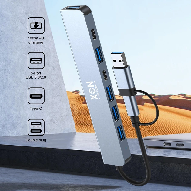 Док-станция XON SmartHub 7 в 1 (2xType-C, USB3.0, 4xUSB2.0) Серый (UHUHP071342G 5184) - изображение 7