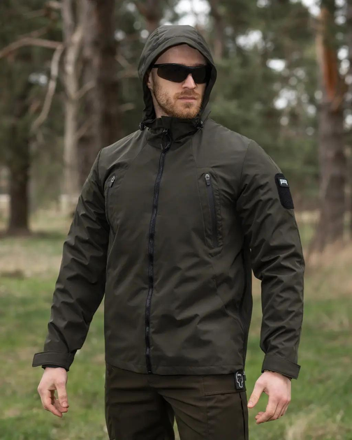 Куртка ветровка тактическая с капюшоном Trajectory c водооталкивающей мембраной Олива XXL - изображение 2