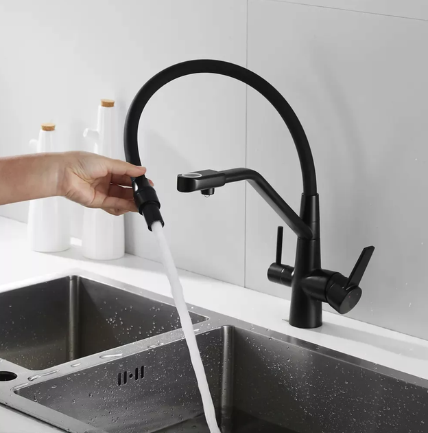 Кухонний змішувач Wezer INX4A-08-BLACK з підключенням до фільтру та гнучким виливом - зображення 3