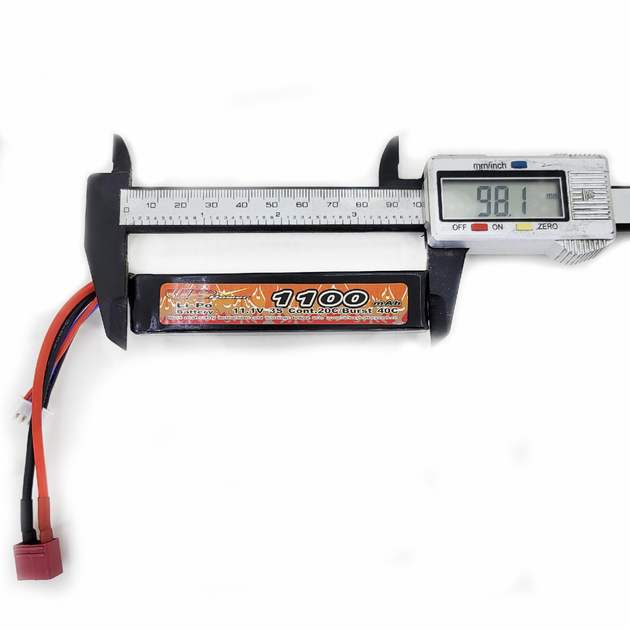 Аккумулятор LiPo 11.1V 1100mah - stick 20-40C моноблок Т-коннектор (VBPower) (для страйкбола) - изображение 1