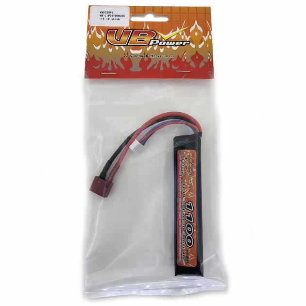 Акумулятор LiPo 11.1V 1100mah - stick 20-40C моноблок Т-конектор (VBPower) (для страйкболу) - зображення 2