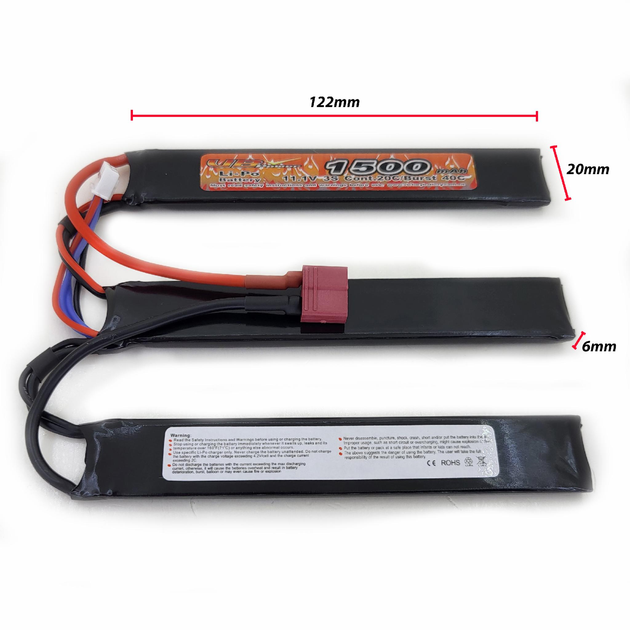 Акумулятор LiPo 11.1V 1500mah - 3 stick 20-40C нунчаки Т-конектор (VBPower) (для страйкболу) - зображення 1